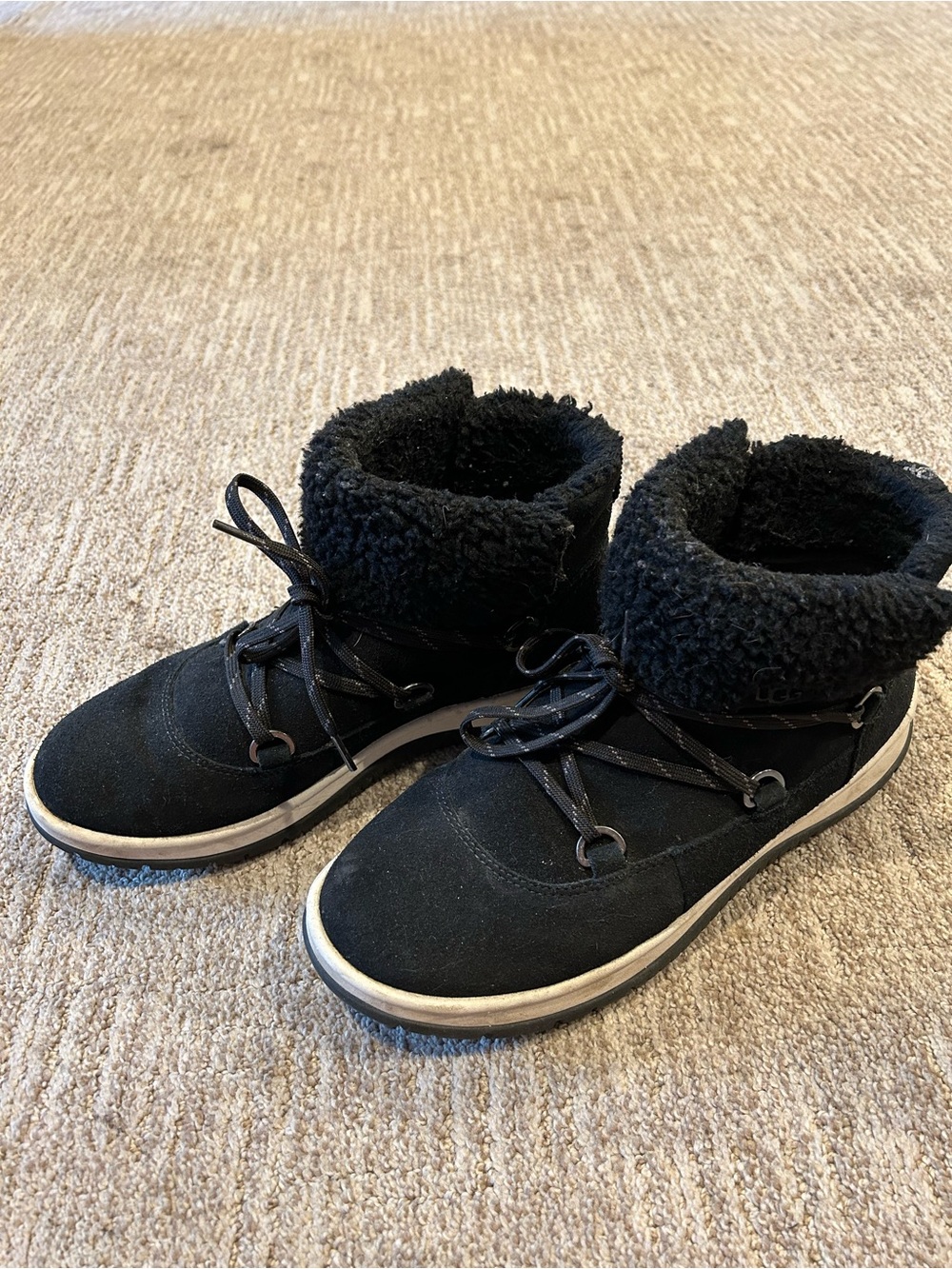 UGG Black Faux-Shearling Lace-Up Ankle Boots